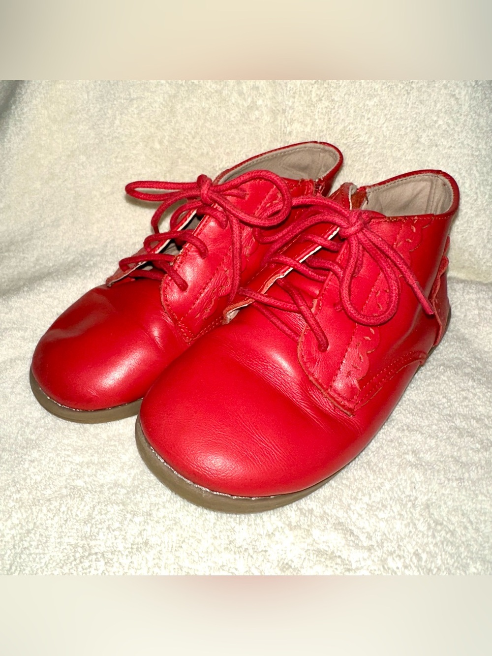 Tiny Toes Nation Red Leather Scalloped Lace-Up Ankle Boots Kids Size 13